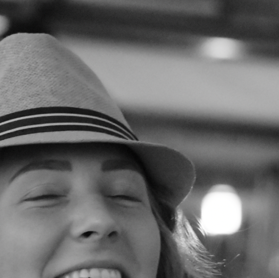 Close-up of Celine Wempe's face, showing her eyes sparkling with joy and a broad smile, as part of a larger composite image.